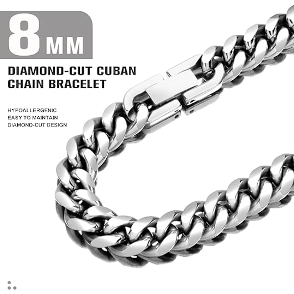 Gulddiamanterade Miami Cuban Link Kedjormband för Män Kvinnor, 8mm 18K Guldförgylld Rostfritt Stål Curb Kedjormband