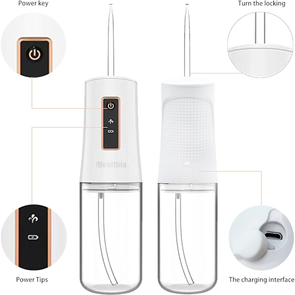 Vattentråd-Tandrengörare, Uppladdningsbar - Vattentät, Bärbar Sladdlös Tandoral Irrigator, Vattentrådar för Tänder, 3 Lägen 4 Munstycken, för H