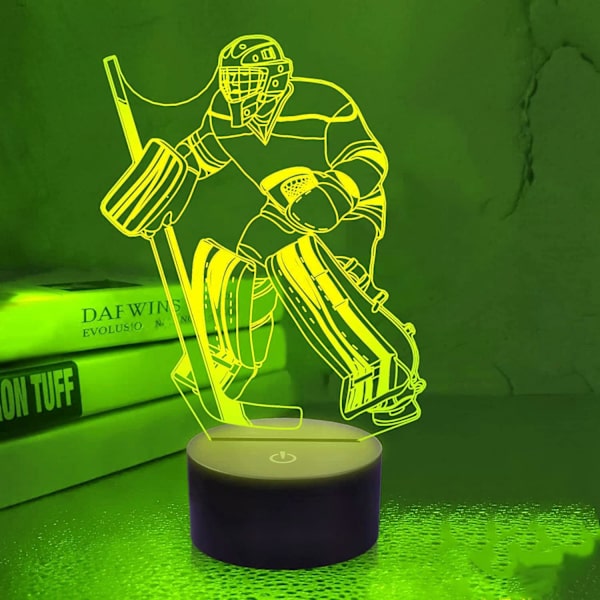 3D Ishockey Spelare Nattlampa Illusion Nattlampa 7 Färgväxlande Touch Switch Bordsskiva Dekorationslampor Present Akryl Platt ABS Bas