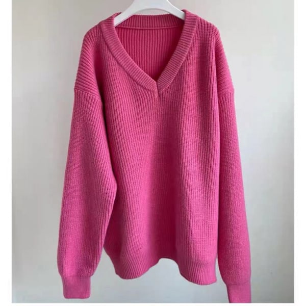 Hösttröjor för kvinnor Vinter V-ringad Ribbstickad Långärmad Pullover Fashion Tops
