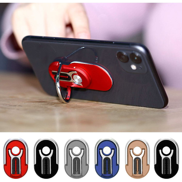 6 st 3-i-1 Multifunktionell Mobiltelefon Hållare Stativ 360 Graders Rotation Mobiltelefon Ring Stativ för Bil Hem, 5 Färger Multicolor