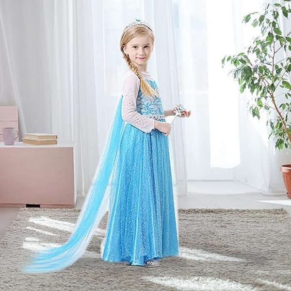 Elsa prinsessklänning med accessoarer för utklädningskläder födelsedagsfest cosplay jul halloween|(130CM)