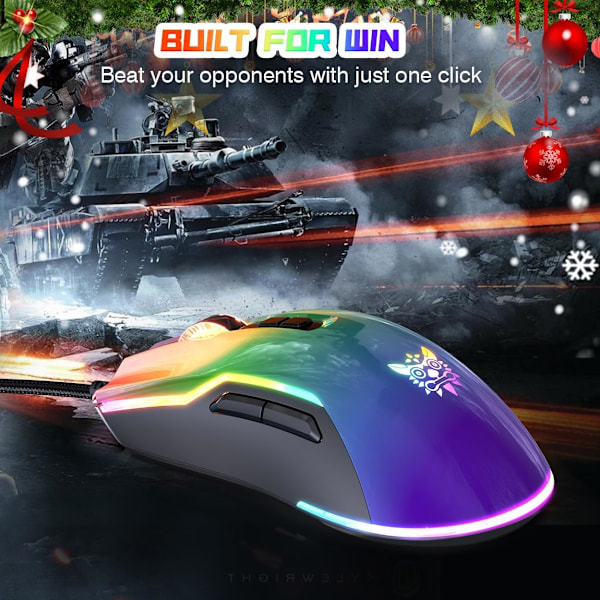 Trådløs Spillmus, RGB Spillmus, 12800 DPI Programmerbar Ergonomisk PC Spillmus med Kule Lyseffekter 7 Knapper