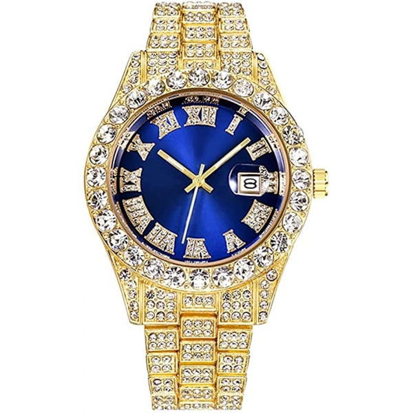 Herre Diamant Ur Mode Krystal Rhinestone Quartz Analog Ur Is Ur Armbåndsur