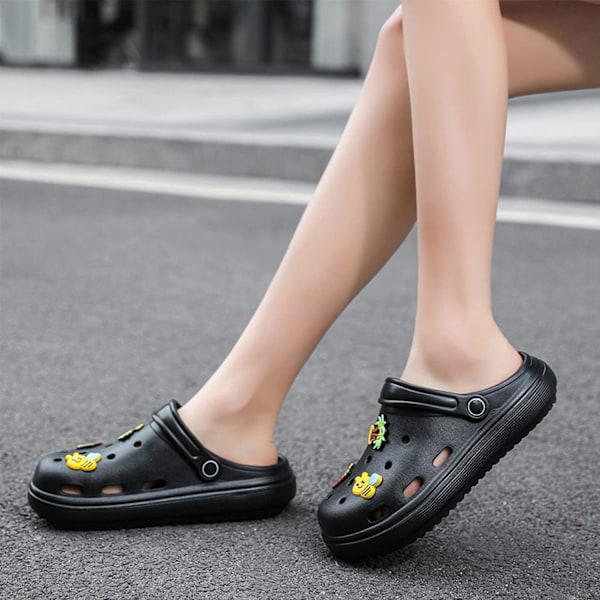 Dam trädgårdsskor sommar lätta träskor sandaler halkfria slides duschtofflor inomhus utomhus Black 10.25inch 5.5