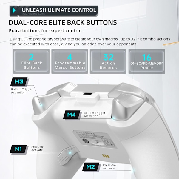 Machenike G5 Pro Trådløs Spillkontroller for Windows PC, Switch, IOS og Android, PC-kontroller Hall Effect Joystick og Trigger/Gyroskop, RGB-lys White