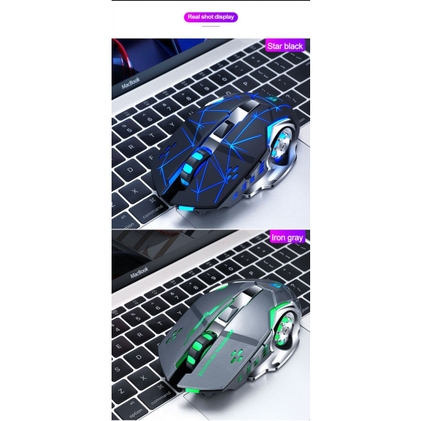 Esports Gamingin uusi ladattava langaton hiiri, hiljainen - USB johdoton PC-tietokonehiiri, ergonominen hiljainen kannettavan tietokoneen hiiri 6 painikkeella, 3 säätöä