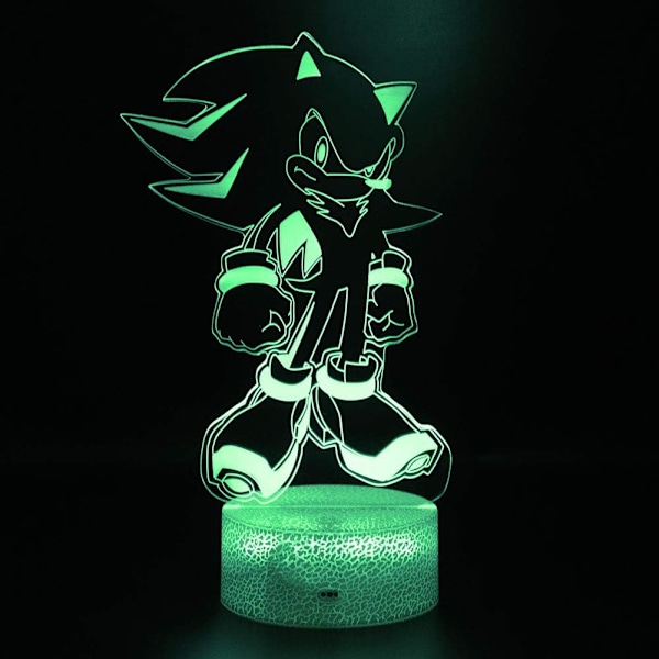 3D Illusion Sonic Nattlampa, Anime Igel Skrivbordslampa med Fjärrkontroll Barnrumsdekoration, Kreativa Presenter till Barnfödelsedag Jul