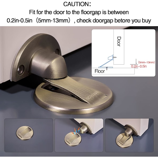 Gulvmontert magnetdørstopper - Usynlig magnetisk dørstopper, magneter dørstopper veggstøtte hold åpen dørstopper, med 3M lim uten boring, for H Retro Brass*2