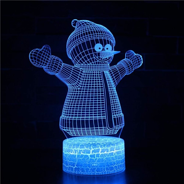 3D Illusion Lampe Snemand Stemningslys 7 Farveskiftende Akryl LED Natlys USB Kabler Soveværelse Skrivebord Dekoration