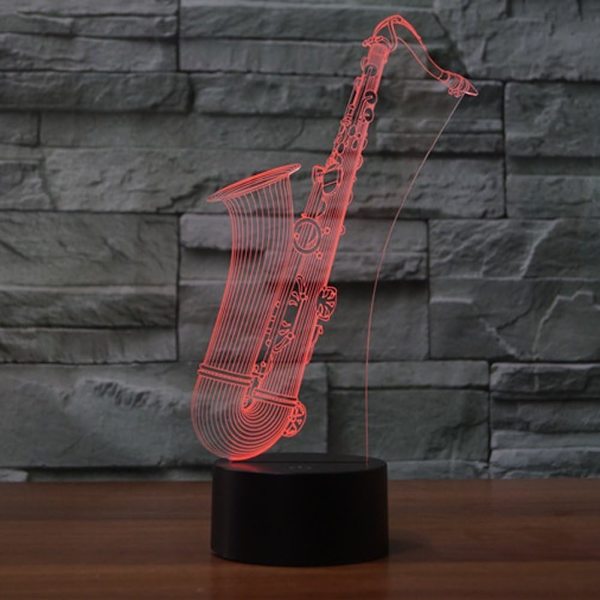 3D Saxofon Nattlampa Touch Switch Bordskrivbordslampa Optisk Illusion Lampor 7 Färgväxlande Ljus LED Bordlampa Jul Hem Kärlek Födelsedag Barn Barn D