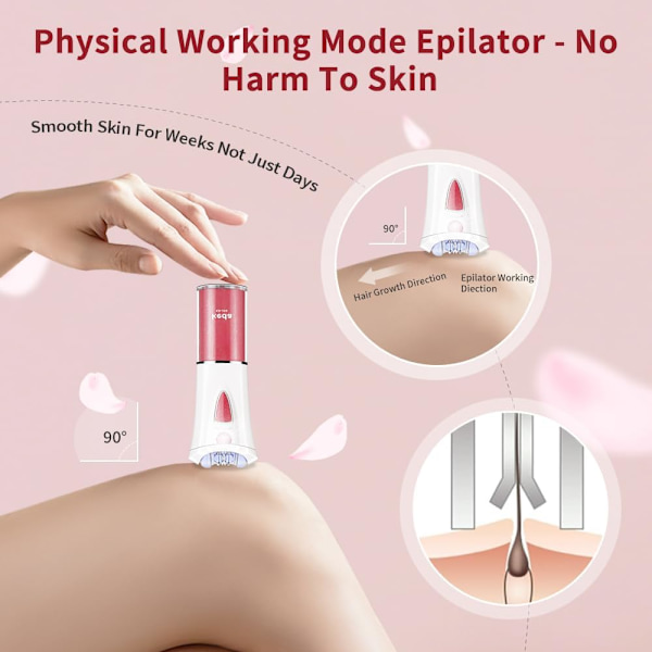 Epilator til hårfjerning til kvinder - bærbar epilator - Glamorous Skin Epilator til ansigt - Elektrisk Smooth Glide Epilator med LED-koldt lys