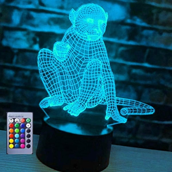 3D Apa-Gorilla Nattlampa Bordsskiva Optisk Illusion Lampor 16 Färgväxlande Ljus LED Bordlampa Jul Hem Kärlek Födelsedagspresent