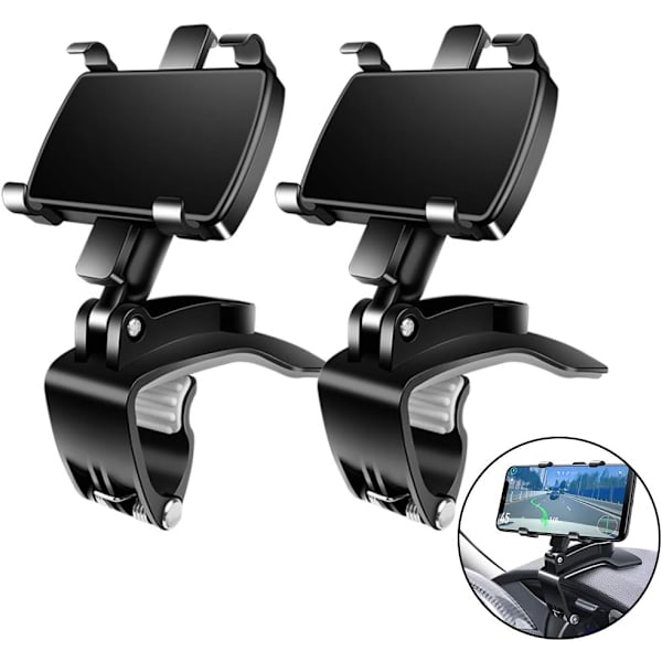 Biltelefonholder, [2 stk.] Mobiltelefonholder til bil 360 graders rotation instrumentbræt klipsholder biltelefonholder Black-2Pack