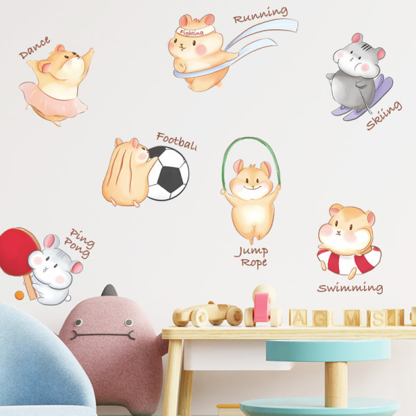 Ihana hamsterin seinätarra lastenhuoneisiin päiväkodin sarjakuvataustakuva kodin sisustukseen