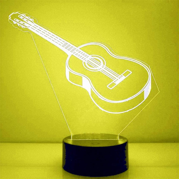 3D Sähkökitara Yövalo Musiikkilamppu Illuusio 7 Väriä Vaihtuva Kosketuskytkin Pöytä Koristelahja Akryyli Tasainen ABS-Jalusta USB-Kaapeli Leikki