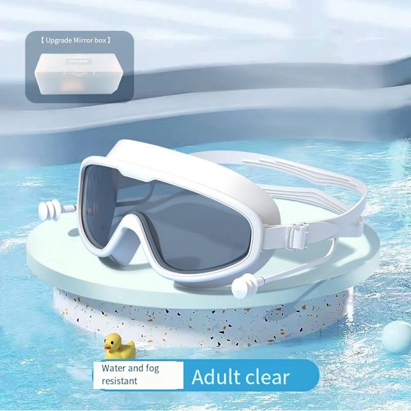 Vuxen Stora Ram Svömglasögon Vattentäta Anti-fog HD Simglasögon En-delad Öronpropp Silikon Barn Simglasögon Dark White-Boxed Adult