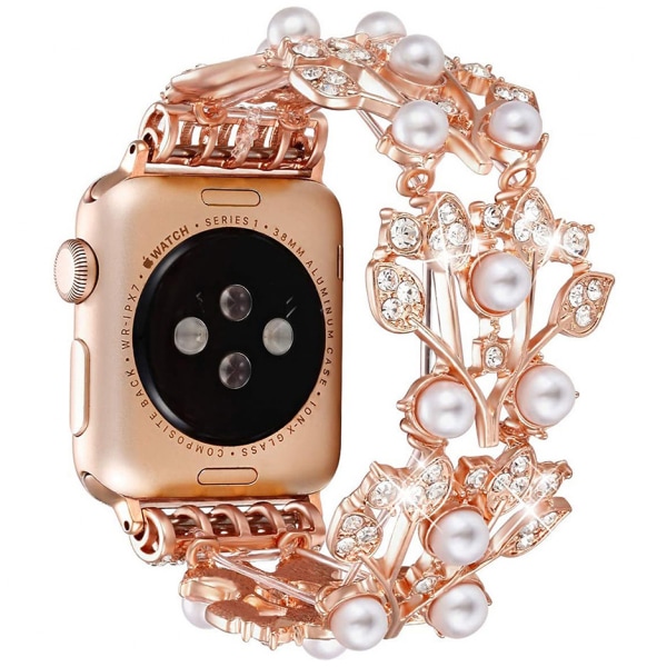 Bling-bånd for Apple Watch 42/44/45 mm Iwatch Series 8 7 6 5 4 3 2, Diamond Pearl Rustfritt stål Armbånd Armbånd