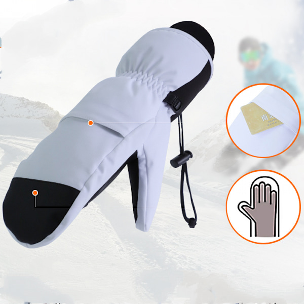 Snowboardhandskar Inner Five Fingers Varm Touch Screen Vattentäta Skidhandskar - Vit,M