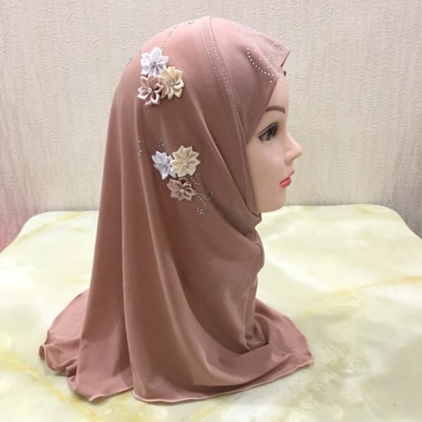 2-6 år gamle pigers muslimske hijab med 6 blomster islamisk arabisk tørklæde sand og solbeskyttelse tørklæde sjaler