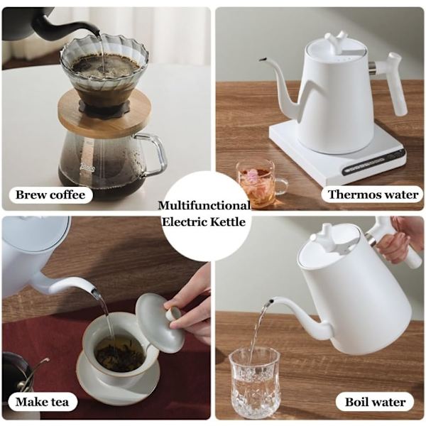 304 Rustfrit Stål Svanehals Kedel Elektrisk, Temperaturstyring med 7 Variable Forudindstillinger Kedler, Smart Kedel Egnet til Brygning af kaffe og te 1L