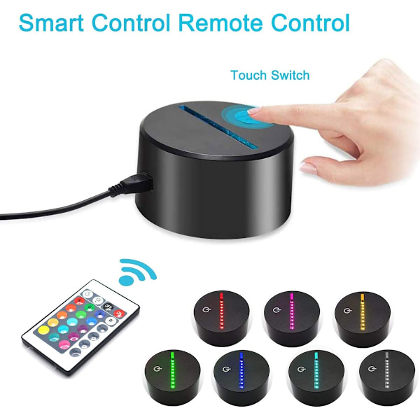 3D LED optisk illusjon akryl nattlys med fjernkontroll og smart touch 7 farger endring（sykkel）
