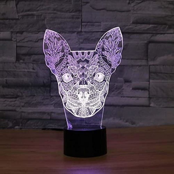 3D Chihuahua Hund Fjernkontroll 16 Farger Nattelysbilder Illusions Akryl LED Bord Nattbord Lampe Barn Soverom Skrivebord Dekor Bursdagsgaver Leke