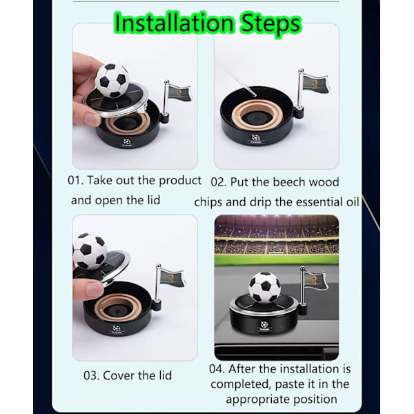 Solcellsdriven Fotboll Doftdiffusor | Snygg Bilinredning Dekoration Tillbehör Luftrenare Aromaterapi Instrumentbräda Fotboll Souvenir Present