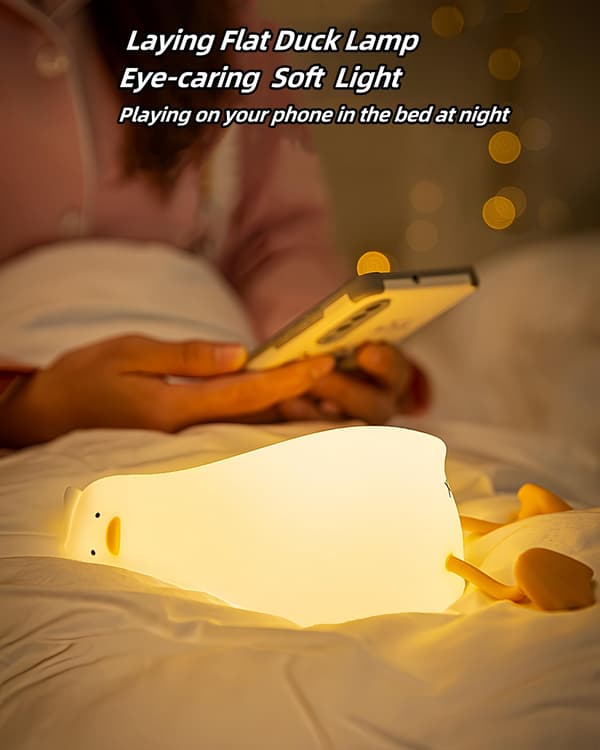 Lazy Duck Natlampe - Sød Squishy Silikonelampe, 30-min Timer, Genopladelig LED med Touch Control - Ideel til Børneværelse, Soveværelse