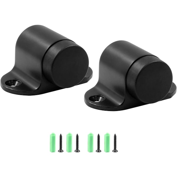 1,06 tommer / 27 mm kraftig gulvstopp, gulvmontert dørstopper med lydløs gummistøtfanger, rustfritt stål børstet svart finish - 2-pakning Black*2