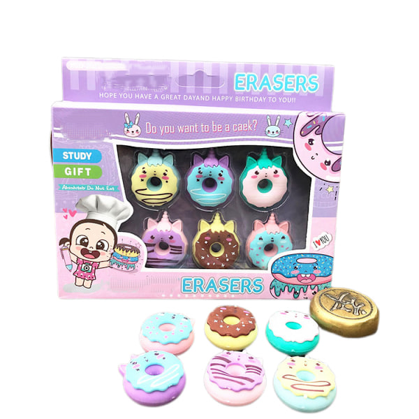 Donut Suddgummi Donut Kontorsmaterial för Festpresenter Barnkalas Presentpåsar, Barn Klassrumspriser 6 PCS, Öppningssäsong