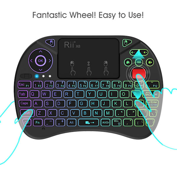 X8 Mini-näppäimistö, 2.4GHz Kannettava Langaton Näppäimistö Kosketuslevyhiirellä, RGB-taustavalaistus, Latautuva Akku Android TV Boxille/Macille/PC:lle/Nvidia Shieldille