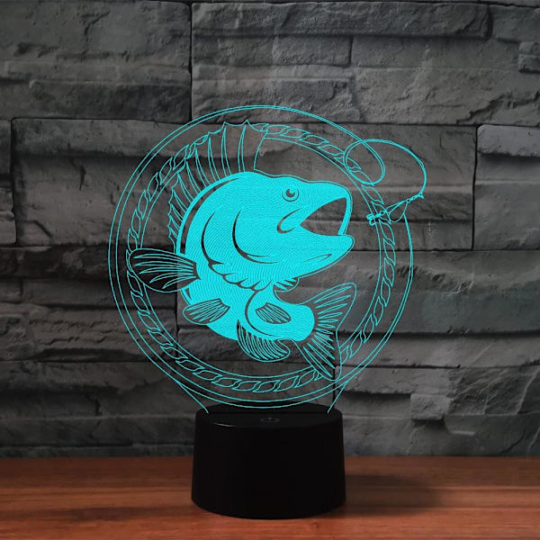 3D Go Fishing Fjernkontroll 16 Farger Nattelysbilder Illusionsakryl LED Bord Nattbord Lampe Barn Soverom Skrivebord Dekor Bursdagsgaver Leke for Barn