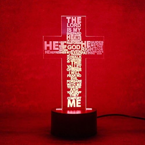 3D Jesus Gud Kors Nattlys Lampe Illusionslys 7 Farge Skiftende Berøringssbryter Bord Skrivebord Dekor Lamper