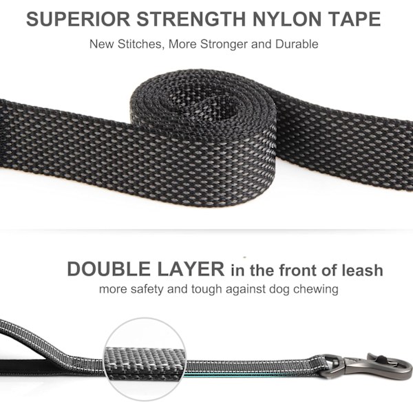 5 FT Heavy Duty Hundekobbel med 2 komfortable polstrede håndtak, trafikkhåndtak og avansert enkel snappkrok, reflekterende gåledning for store, mellomstore og S Black5FT 5 Feet (Pack of 1)