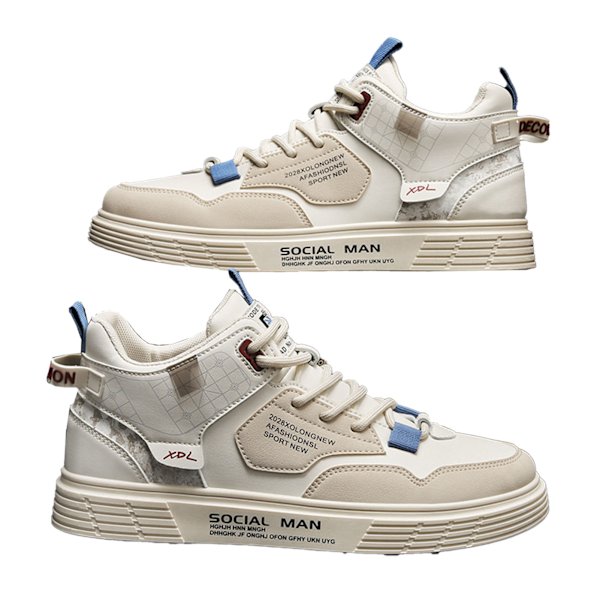 Herr High Top Skor Casual Sports Läder Ovandel Gummisula Bekväma Herr Board Skor för Höst Vinter Beige 41