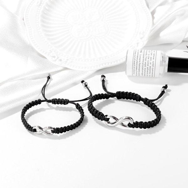 2PCS Rostfritt Stål 8 Oändlighet Par Armband Flätad Läderrep Bangle Armband Justerbar Kedja Passar 7-9 Tum för Älskare Vänskap