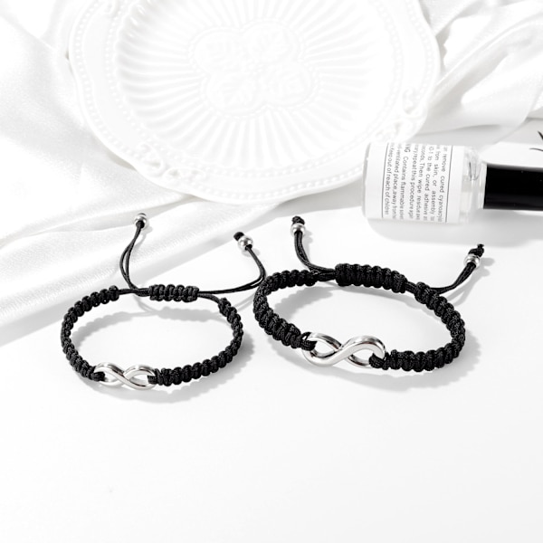 2PCS Rustfritt Stål 8 Infinity Par Armbånd Flettet Lær Tau Armbånd Justerbar Kjede Passer 7-9 Tommer for Elsker Vennskap