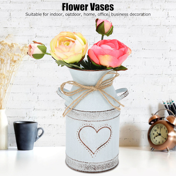 Vase Unik Hjerteformet og Reb Design Galvaniseret Jern Vase til Indendørs Udendørs Hjemmekontor