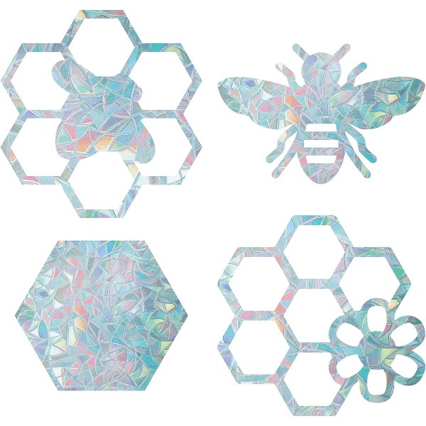 16PCS Bee Window Stickers Honeycomb Static Decal Anti Collision Hexagon Glass Clings Non Adhesive Vinyl Film Home Decorations for Sliding Doors Windo