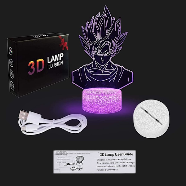 3D Illusionslampe Anime, 7 Farger Skiftende 3D Illusions Anime Lys, Anime Figur 3D Lys Anime for Akryl LED Lampe Anime Led Lys