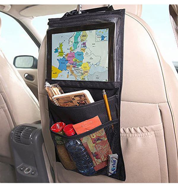 Bilryggseteorganisator med flere lommer, oppbevaring, nettbrett/iPad-holder for passasjerhode