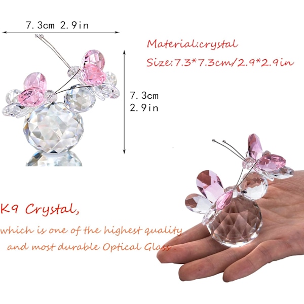 Rosa Kristallskuren Dubbel Fjäril Samlarobjekt, Handgjord Konstglas Djurfigur, Presentförpackad