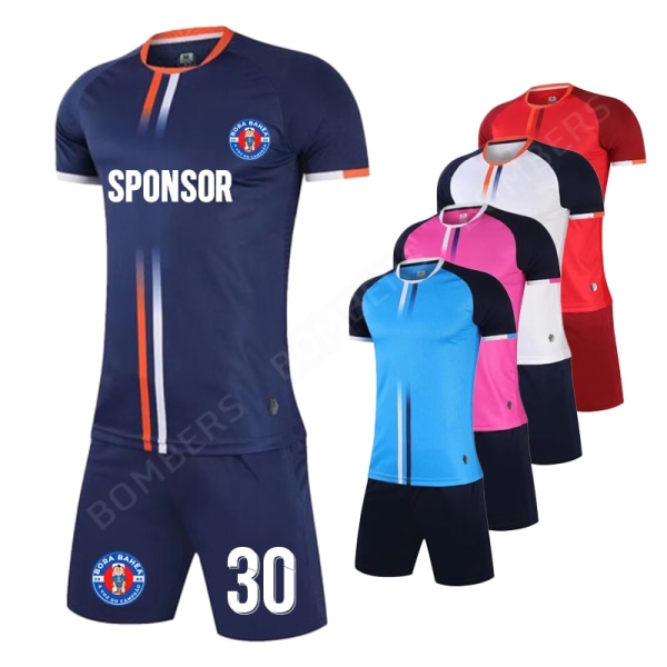 Herr Barn Fotbollströja Kostym Anpassad Kortärmad Sommar Fotbollsträning Uniform Matchande Träningsoverall 2 Delar Skjorta Shorts Set pink 28