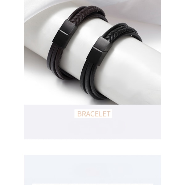 Läderarmband för män med magnetlås i rostfritt stål, armband i flätad läder