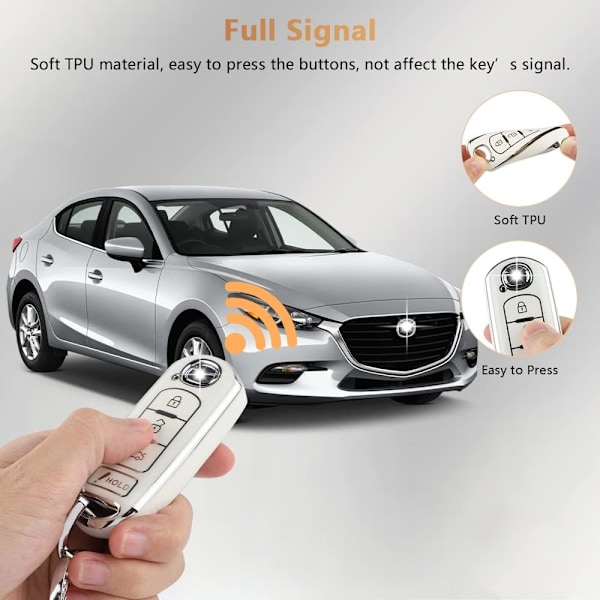 PIFOOG Nyckelringsskydd för Mazda TPU Mjukt Bilsmartnyckel Fodral Skal 4 Knappar Nyckel Fullt Skydd för Mazda 3 6 CX5 CX9 CX3 MX5 Bling Nyckelkedja Tillbehör