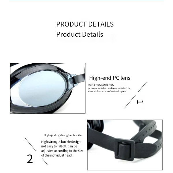 Simglasögon HD Anti-fog Vattentäta Simglasögon Silikon Bekväma HD Unisex Simning Närsynta Simglasögon Black opp bag