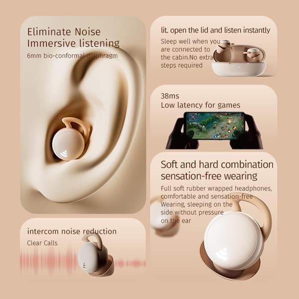 Uni睡眠用ワイヤレスBluetooth 5.3イヤホン サイドスリーパー向け ノイズ遮断睡眠用イヤホン サイドスリーパー向けイヤープラグ 6時間再生 Gray