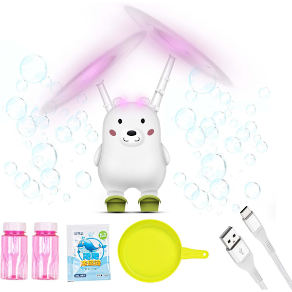 Bubbelbjörnsmaskin för barn – Automatisk bubbelmaskin med LED-lampor, bubbelvätska och bubbelbricka, bästa födelsedagspresenten för flickor och pojkar