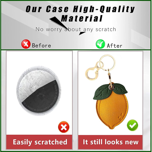 Læder nøgleringholder etui kompatibel med Apple AirTag, sødt beskyttende Air Tag cover med nøglering, anti-scratch finder GPS tracker etui til Lemon b